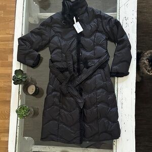 Long Quilted Belted Puffer Coat - Black